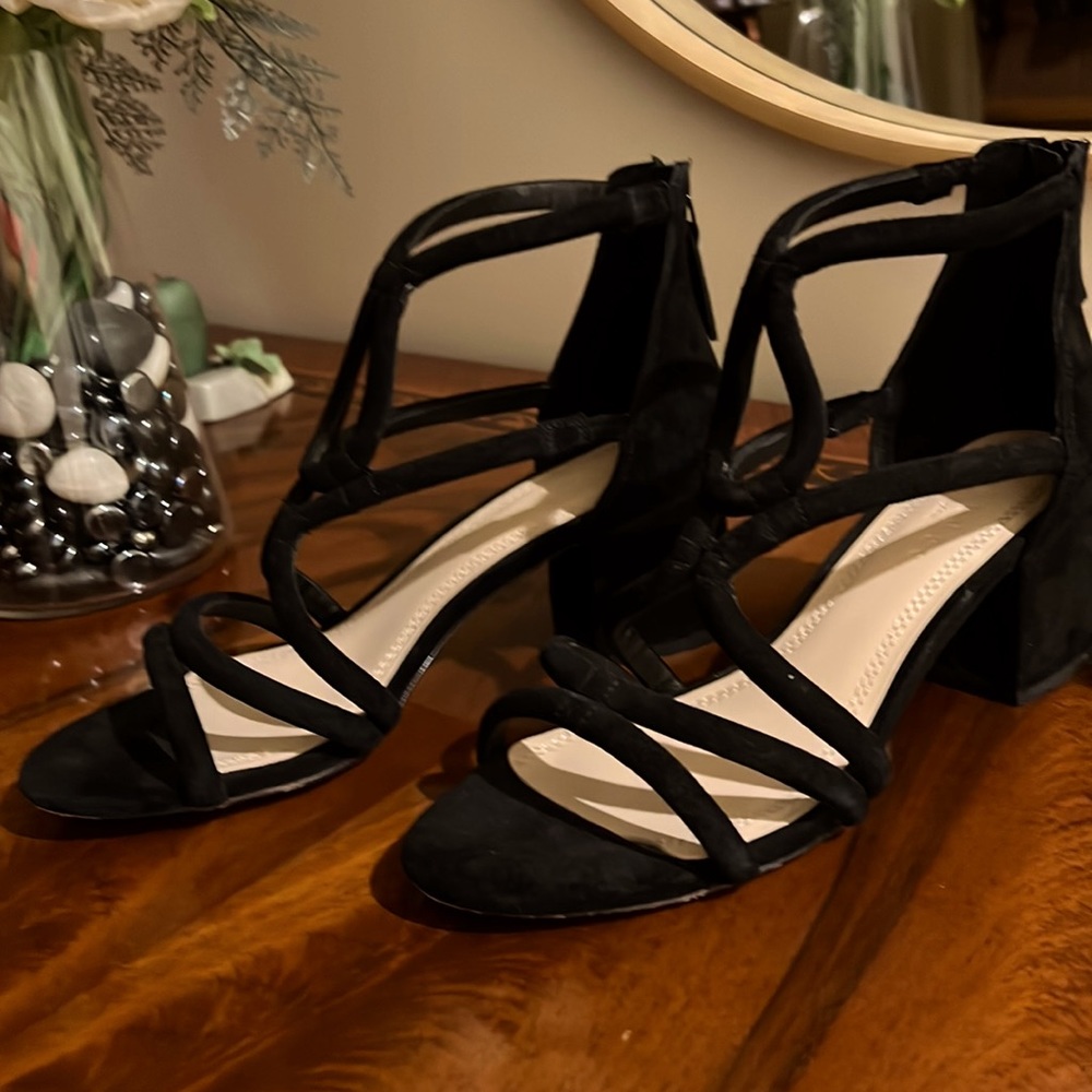 Sandro block heel strap sandal with zip up back 2inch heel